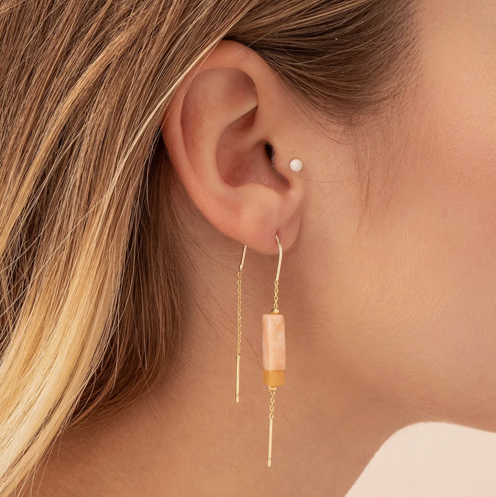 Rectangle Stone Thread Earring