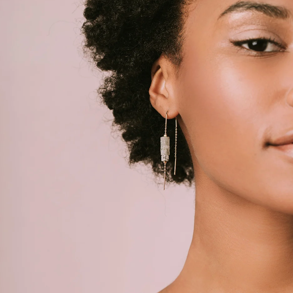 Rectangle Stone Thread Earring